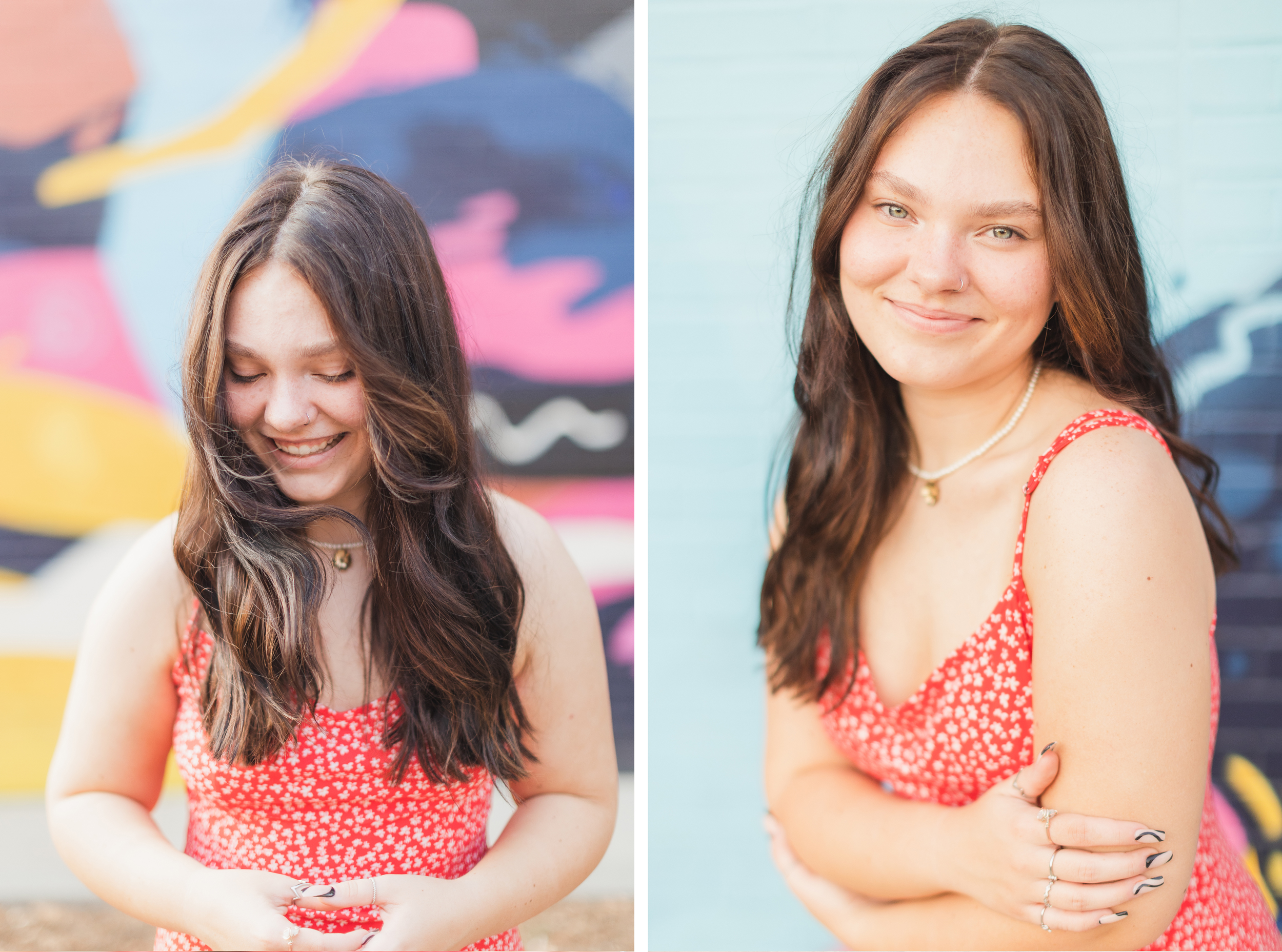 Portrait of Senior in front of a colorful graffiti wall in NoDa Charlotte NC