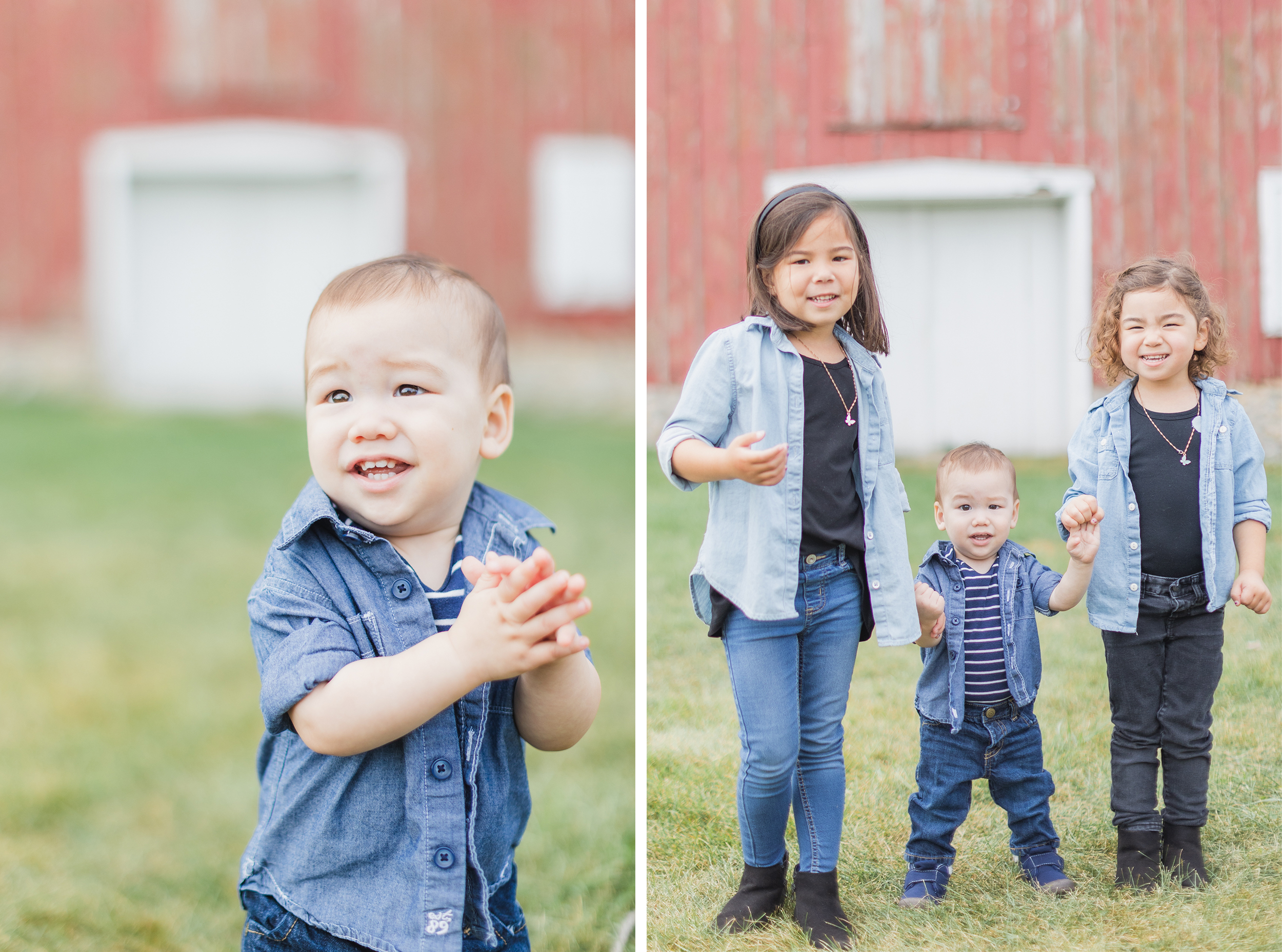 Fall Family Session, St. Charles, IL. LeRoy Oaks Forest Preserve. Siblings standing, holding hands smiling at the camera